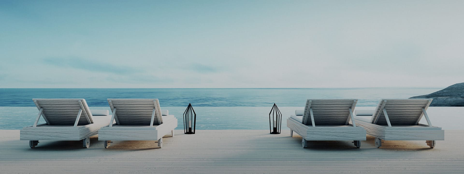 Secluded sun loungers against the tranquil sea